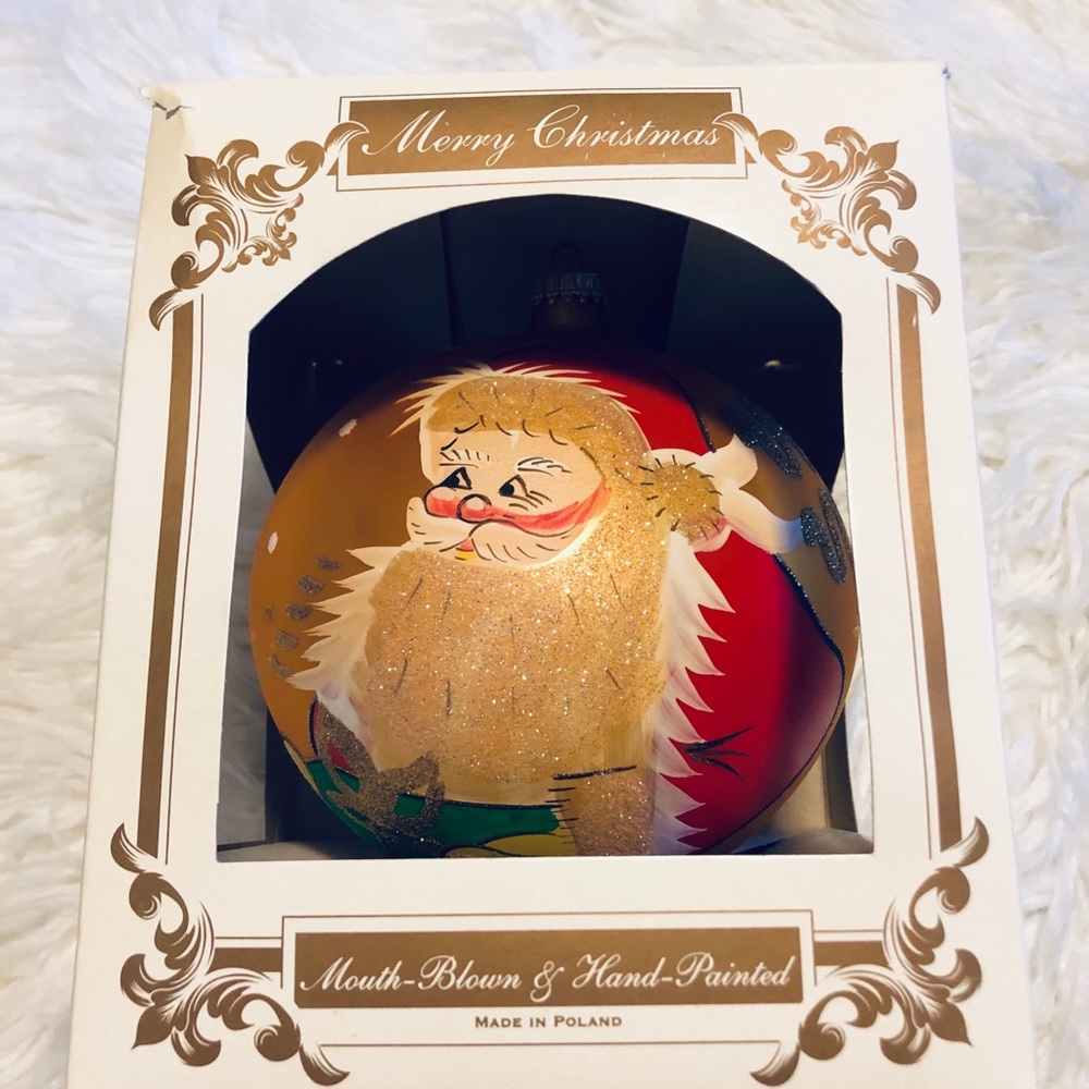 6 1/2”Blown Glass Hand Painted Santa Ornament nBox